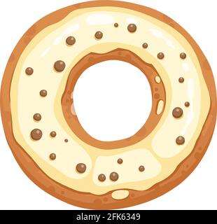 Donut glazed with colorful sugar and icing and topped with sprinkles lying isolated on white background. Tasty fried dough confectionery or dessert Stock Vector