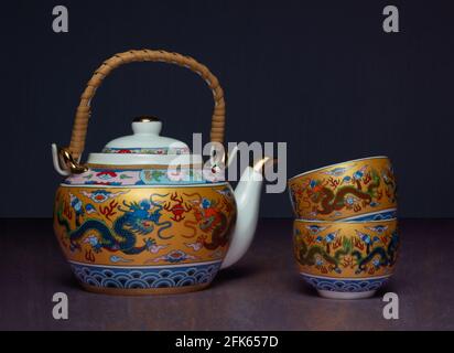 Chinese dragon tea pot set Stock Photo