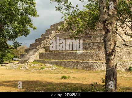 Kinich Kak Moo pyramid ruins at archeological site in Izamal, Yucatan, Mexico Stock Photo