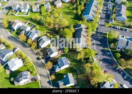 Aerial view of roof houses in small town in the countryside top view above houses at America NJ Stock Photo