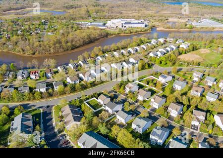 Aerial view from a drone from a height view of the village of America Stock Photo