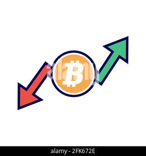 Bitcoin up and down arrow. Crypto currency crisis concept. Digital currency risk. Stock Vector