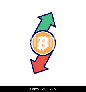 Bitcoin up and down arrow. Crypto currency crisis concept. Digital currency risk. Stock Vector