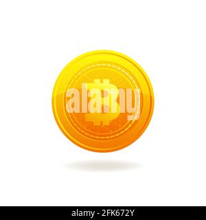 Golden Bitcoin. Crypto currency blockchain coin. Bitcoin symbol isolated on white background. Stock Vector