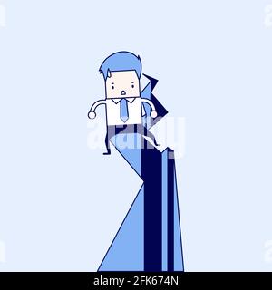 Businessman standing on earthquake ground crack. Cartoon character thin line style vector. Stock Vector