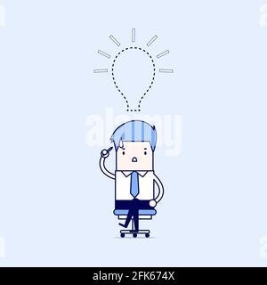 Businessman lost his idea with empty light bulb. Cartoon character thin line style vector. Stock Vector