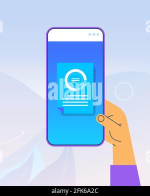 human hand using mobile app online data statistics remote business control on smartphone screen Stock Vector