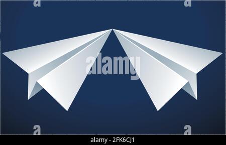 two paper planes touching nose on abstract blue background Stock Vector