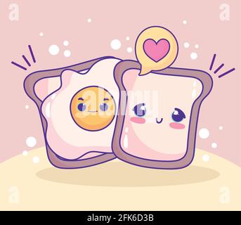 cute fried egg breads adorable cartoon Stock Vector