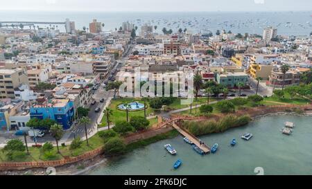 Aerial view of the District of La Punta, located in Callao, Peru. Stock Photo