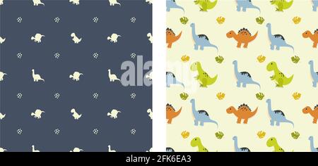 Cute Cartoon Dinosaurs Seamless Pattern as Spinosaurus, Parasaurolophus, Stegosaurus, Tyrannosaurus, Pterodactyl, and Diplodocus To Wallpaper Backgrou Stock Vector