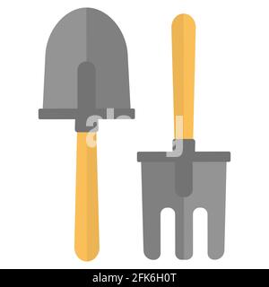 Garden fork and shovel icon isolated in white background. Flat vector illustration isolated on white background. Stock Vector