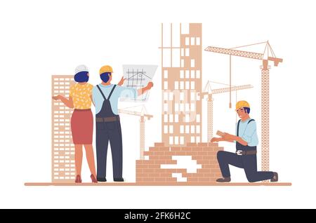 builders and architects, construction workers people teamwork vector ...