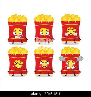 Potato chips cartoon character with various angry expressions. Vector illustration Stock Vector