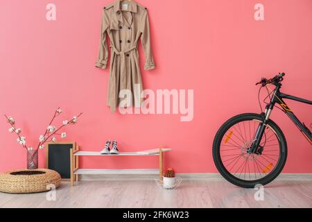 Interior of stylish hallway with bicycle Stock Photo