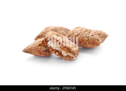 Tasty corn pillows on white background Stock Photo
