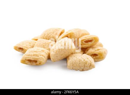 Tasty corn pillows on white background Stock Photo