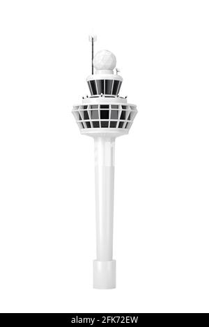 White Airport Air Traffic Control Tower Building in Clay Style on a white background. 3d Rendering Stock Photo