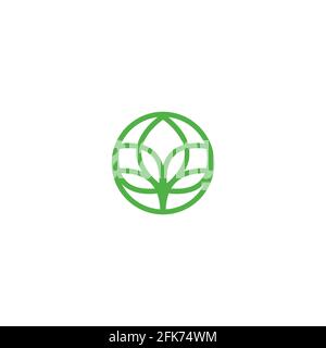 Abstract line floral logo. Isolated on white. Vector illustration. Eco, organic, beauty, nature symbol. Symmetrical sharp flower petals. Stock Vector