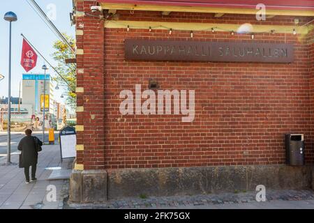 Old red brick Market hall in Turku Finland Stock Photo