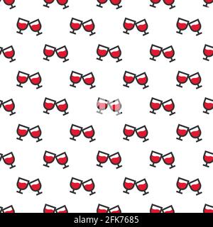 seamless pattern with wine glasses. Black simple ornament on white background. Vector illustration. Holiday, celebration, toast, party. Texture for re Stock Vector