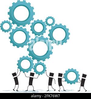Several stick figures holding over their heads gears. Among all, the best work is done. Stock Vector