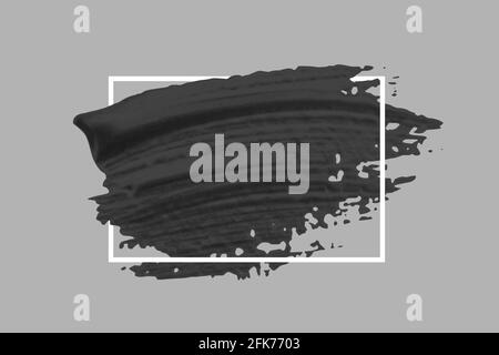 Black brush pattern with white frame on gray background. Dark smudged and smeared brushstrokes texture in rectangular even shape vector illustration. Stock Vector