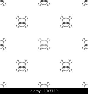 skull and crossbones black seamless pattern on white background. Gothic ornament. Modern sceleton wallpaper for fabric or wrapping. Vector illustratio Stock Vector