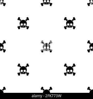 skull and crossbones black seamless pattern on white background. Gothic ornament. Modern sceleton wallpaper for fabric or wrapping. Vector illustratio Stock Vector
