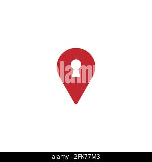 keyhole and location icon. GPS pointer. Map pin. Navigation marker and key. Vector simple button. Pictogram isolated on white. Stock Vector