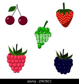 a set of raspberries, strawberries, grapes, cherries, blackberries. Vector isolated on a white background Stock Vector