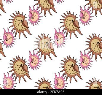 Seamless pattern of doodle style seashells vector  Stock Vector