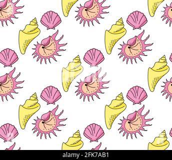 sea theme seamless pattern design with sea shell Stock Vector