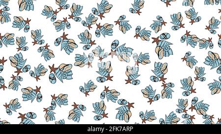 seashell seamless pattern in blue, vector pattern  Stock Vector