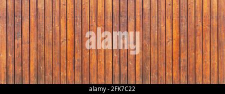Panoramic close-up of an old honey-colored, brown wooden wall Stock Photo