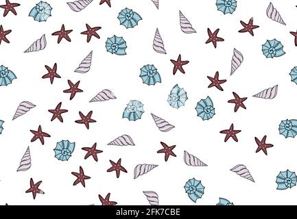 Set of seamless pattern with shells. Vector  Stock Vector