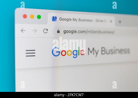 Ostersund, Sweden - Feb 16, 2021 Closeup of Google My Business website. Google My Business is a free and easy-to-use tool for businesses, brands, arti Stock Photo