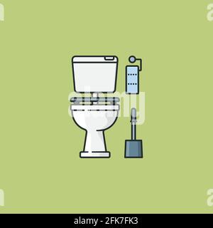 Toilet vector illustration for World Toilet Day. Water closet, toilet paper and toilet brush. Household fixture symbol. Stock Vector