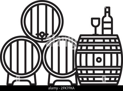 Wine tasting concept vector line icon for Wine Tourism Day on November 13. Wine barrels, bottle and glass outline symbol. Stock Vector