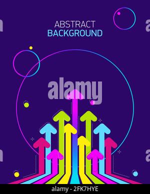 Bright Abstract violet background with rainbow arrows on purple backdrop. Arrows move to upward. Futuristic Concept  success and moving forward. Vecto Stock Vector