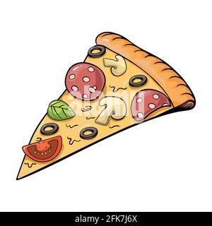 Slice pizza mexican. Vintage vector color engraving illustration for poster, menu, box. Isolated on white background. Stock Vector