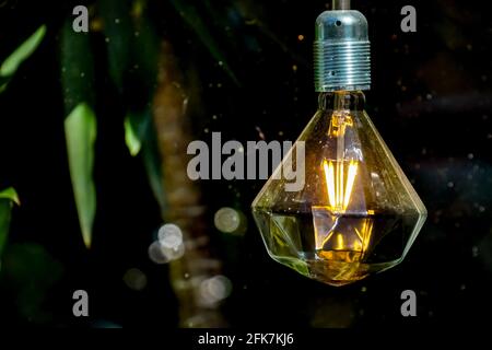 Incandescent electric light bulb filament, turned on Stock Photo