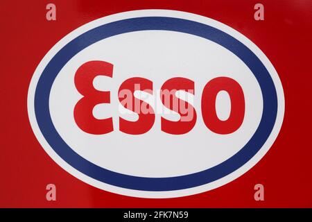 Villefranche, France - March 28, 2020: Esso logo on a panel. Esso