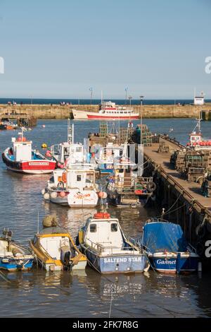 Yorkshire, UK – 10 Aug 2017 : over looking the boats in port at Bridlington Harbour Stock Photo