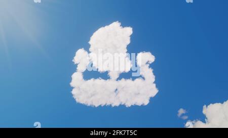 3d rendering of white fluffy clouds in shape of symbol of old Viking boat from profile on blue sky with sun rays Stock Photo