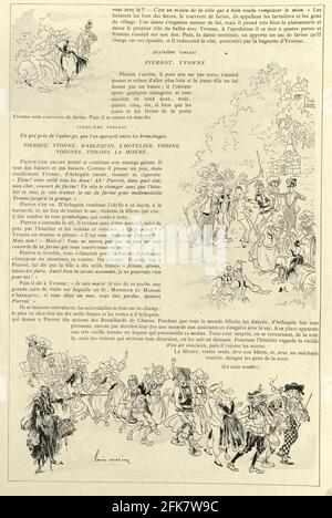 Le mariage de Pierrot. Pantomime Bretonne. Pierrot's marriage. Breton Pantomime. Victorian french cartoon, 19th Century Stock Photo