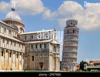 Pisa, Pisa Province, Tuscany, Italy.  Campo dei Miracoli, or Field of Miracles.  Also known as the Piazza del Duomo.  The cathedral, or Duomo, and its Stock Photo