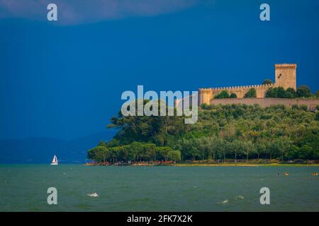 Castiglione del Lago, on Lake Trasimeno, Perugia Province, Umbria, Italy.  Part of the Lago Trasimeno Regional Park. The so-called Castle of the Lion Stock Photo