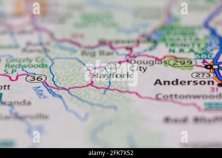 Hayfork California USA shown on a Geography map or road map Stock Photo ...