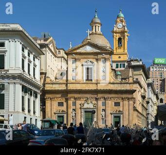 Genoa, Liguria, Italy.  Baroque church of Gesu or Santi Ambrogio e Andrea dating from 17th century. Stock Photo